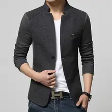 Новинка, высокое качество, повседневный блейзер в стиле пэчворк, Мужской приталенный пиджак со стоячим воротником, мужские куртки и пальто, брендовая одежда, костюм Homme