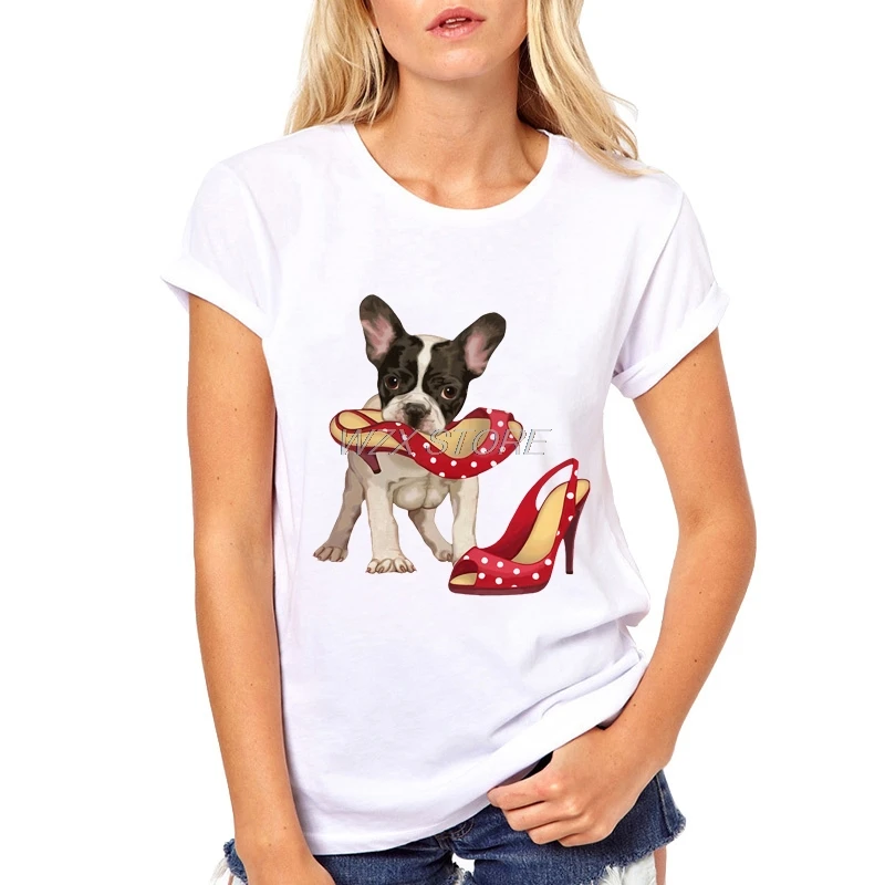 

Women's T-shirt Summer Cute Little Yorkshire Terrier Dog Print T Shirts White French Bulldog Casual T Shirt Harajuku Tee Tops
