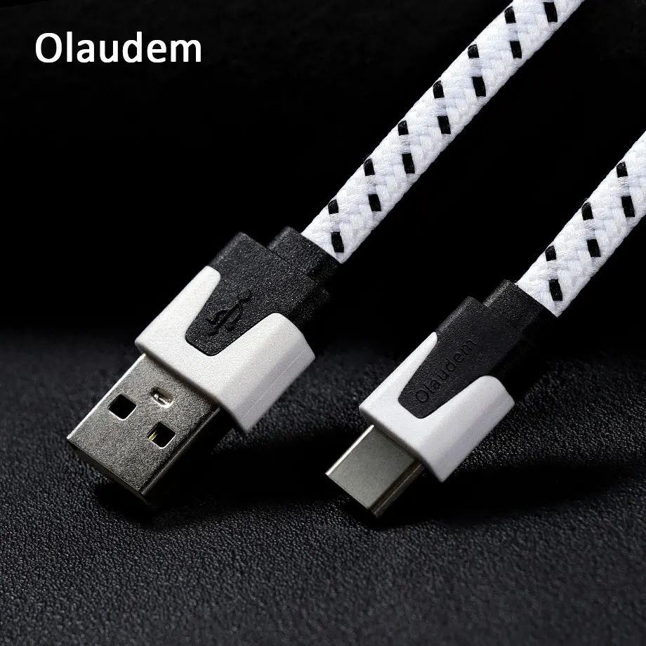 Olaudem Mobile Phone Cables Nylon Braided Flat Type C Cable For Macbook