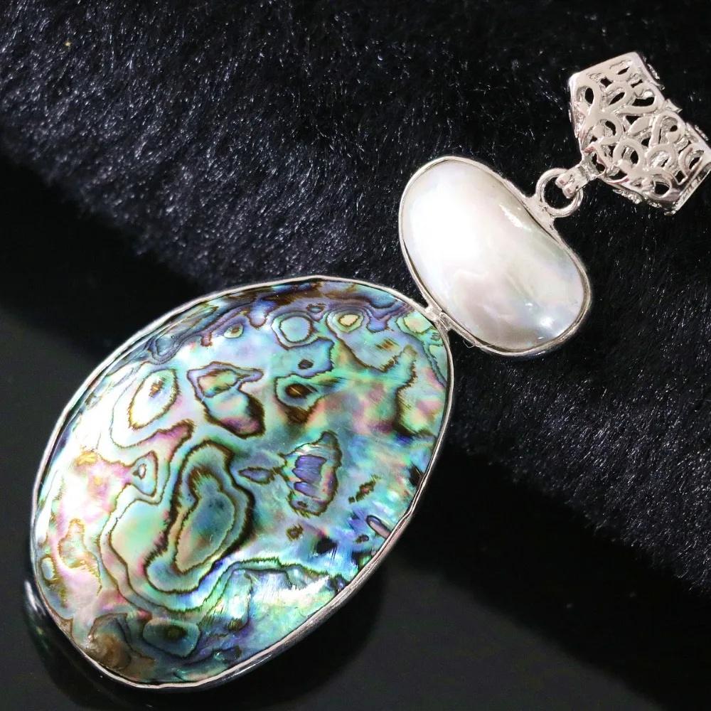 

New fashion natural Abalone pearl large big oval pendant charms fit chain necklace making jewelry B1142