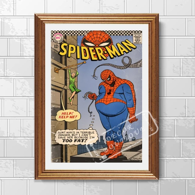 pop lack of exercise fat spiderman vintage retro kraft poster