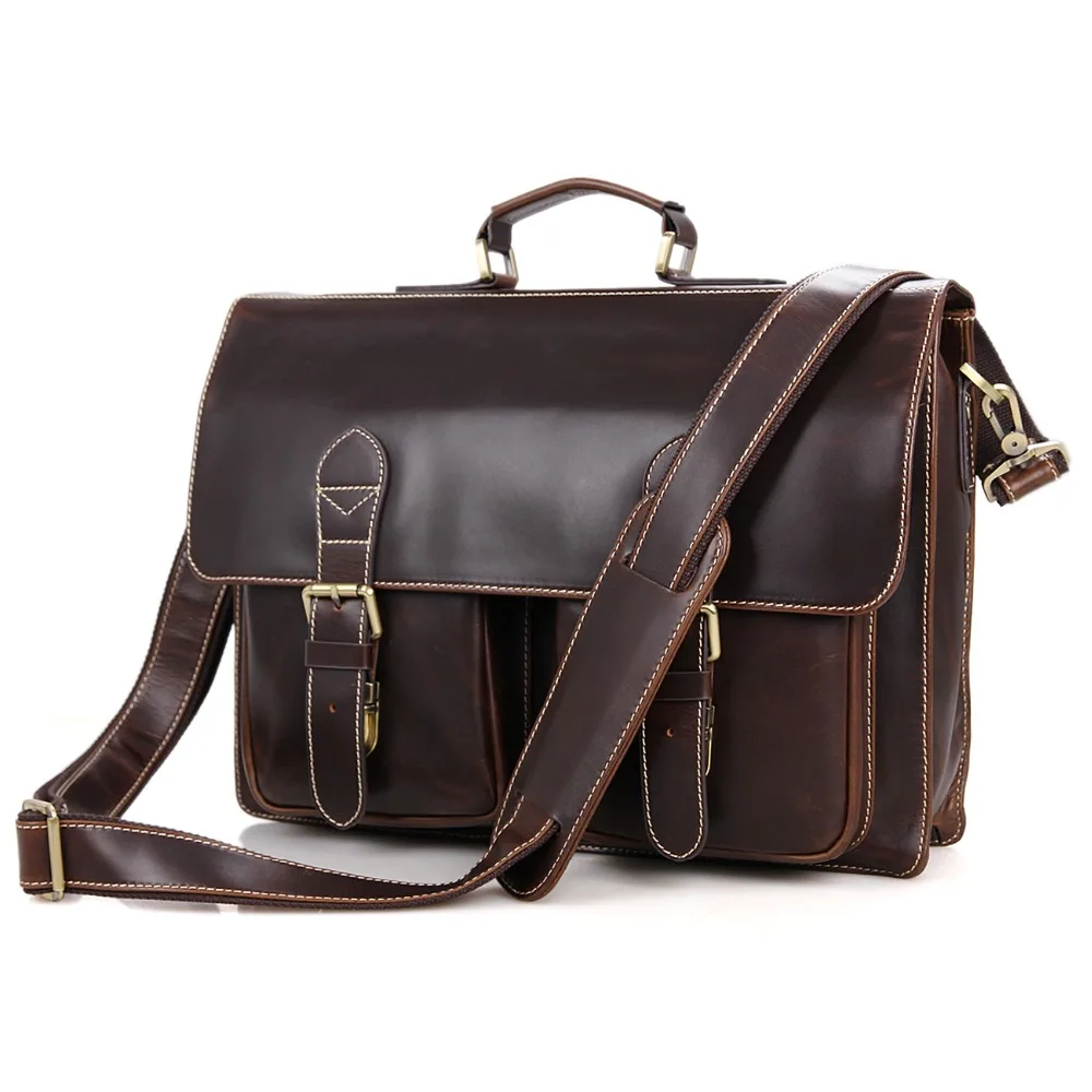 JMD Hot Selling Genuine Cow Leather Men's Hand Briefcases Laptop Handbag Messenger Bag 7105Q