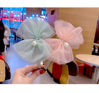 

Retail 1pc Fashion Cute Glitter Dot Hair Bow Hairbands Solid Pearl Bowknot Hair Sticks Princess Headwear Hair Accessories