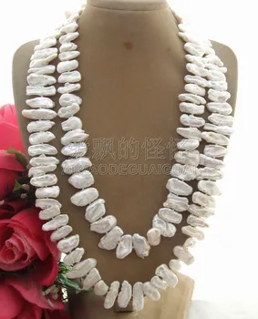 

N051104 42'' Natural white biwa pearl necklace