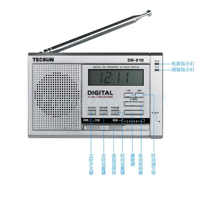 TECSUN DR-910 FM-MW-SW радио мир приемник портативные электронные мини-часы радио со встроенным динамиком