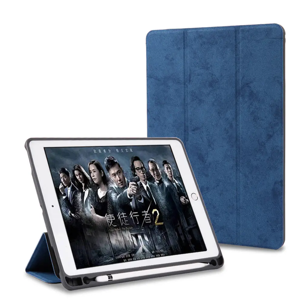 

For iPad 2018 Case Pencil Holder,Soft Silicone Back Trifold Stand Smart Case for iPad 9.7 2018 2017 A1893 A1954 Tablet Cover