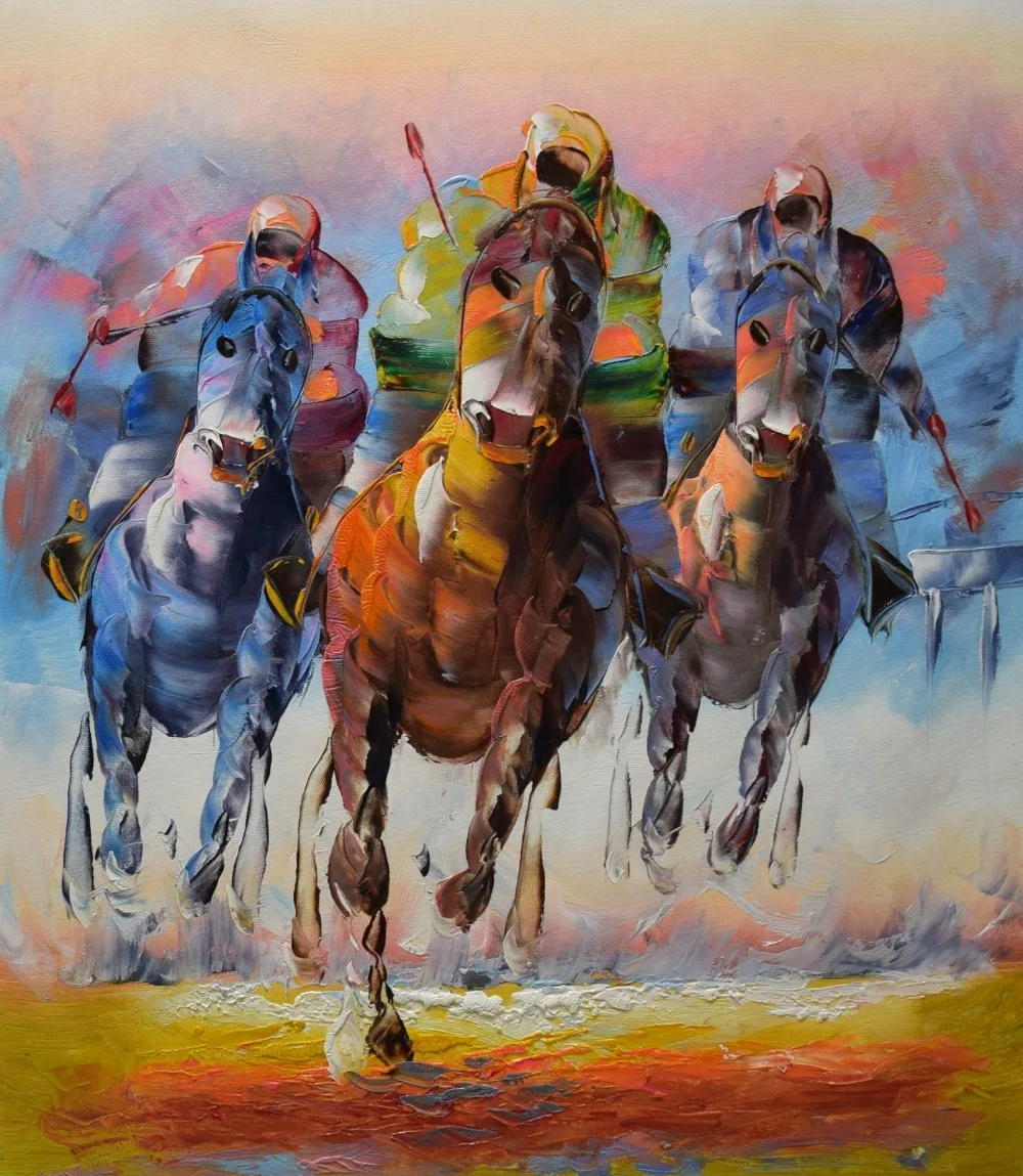 Hand Painted Racing Horse Canvas Painting Abstract Modern Portrait