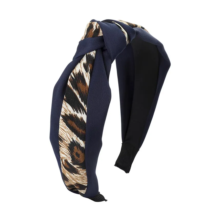 navy blue LEVAO, модные корейские однотонные повязки с узлом, повязки для волос, ободок, тюрбан для женщин, Леопардовый принт, аксессуары для волос, головные уборы, обруч для волос - Цвет: navy blue