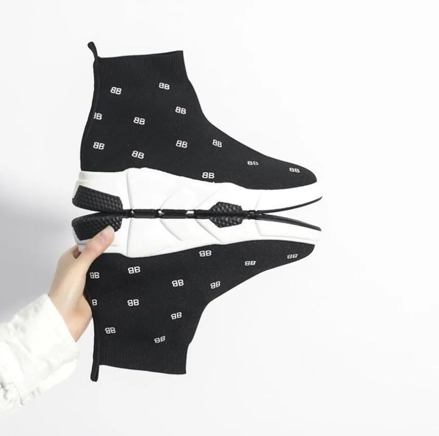 

2019 Spring & Autumn New Stretch Fabric Women's Martin Boots British Style Boots Versatile Black Socks Boots Single Boots Women