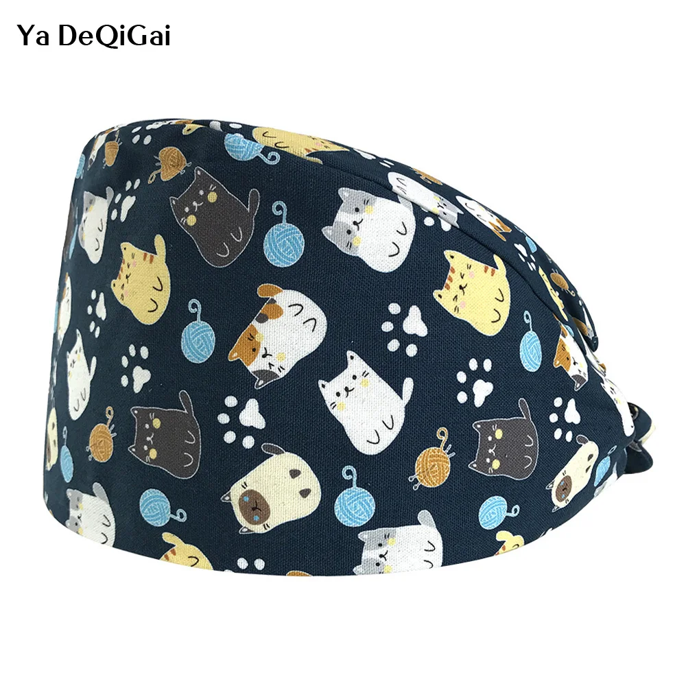 

Medical surgical hats adjustable Breathable printing surgery nursing scrubs cap&mask men and women dental clinic pharmacy caps