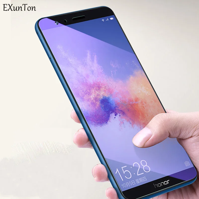EXUNTON huawei Honor 9 Lite 8 7 7i анти синий фиолетовый Закаленное Стекло для V10 V9 играть V8 6X 6A