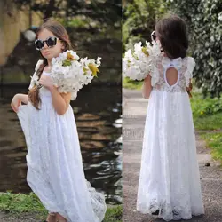 Платья с цветочным узором для девочек кружевные белые платья подружки невесты для маленьких девочек вечерние платья для первого причастия