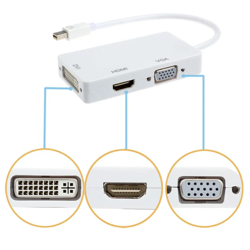 Reliable DisplayPort Thunderbolt to DVI VGA HDMI Adapter 3 in1 for