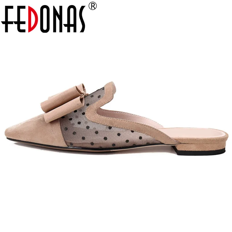

FEDONAS 2019 New Women Party Wedding Flats Suede Leather Summer Slingbacks Shoes Butterfly Knot Casual Shoes Woman Slippers