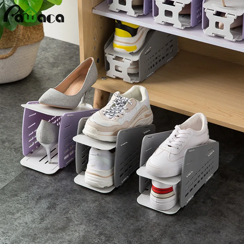 

Adjustable Shoe Slots Organizer with 3 Level Height Adjustable Shoe Storage Rack Stand Shelf Space Saver for Wardrobe, Bedroom