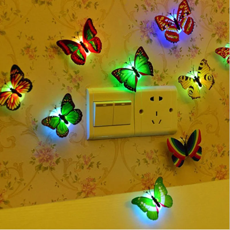 5 предмет в комплекте! Романтическая Новинка, светящаяся лампа-бабочка, светодиодная Нижняя наклейка, настенный ночник, светильник для детской комнаты, декоративный Флуоресцентный светильник