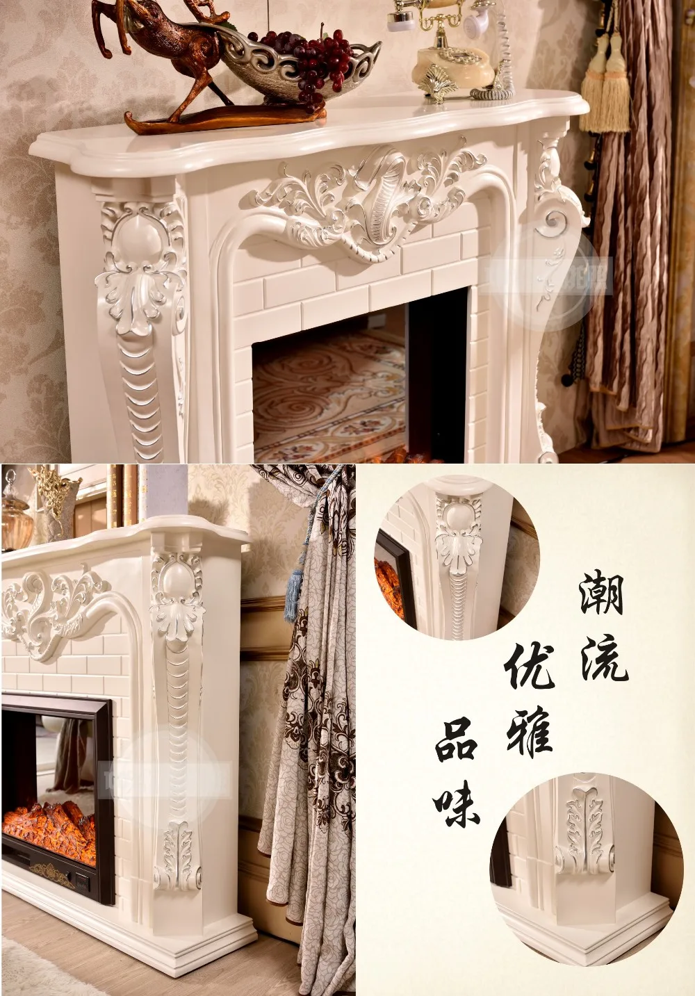 Камин набор W150cm Европейский стиль chimneypiece твердая деревянная каминная доска плюс Электрокамин вставной блок гостиной декоративный обогреватель