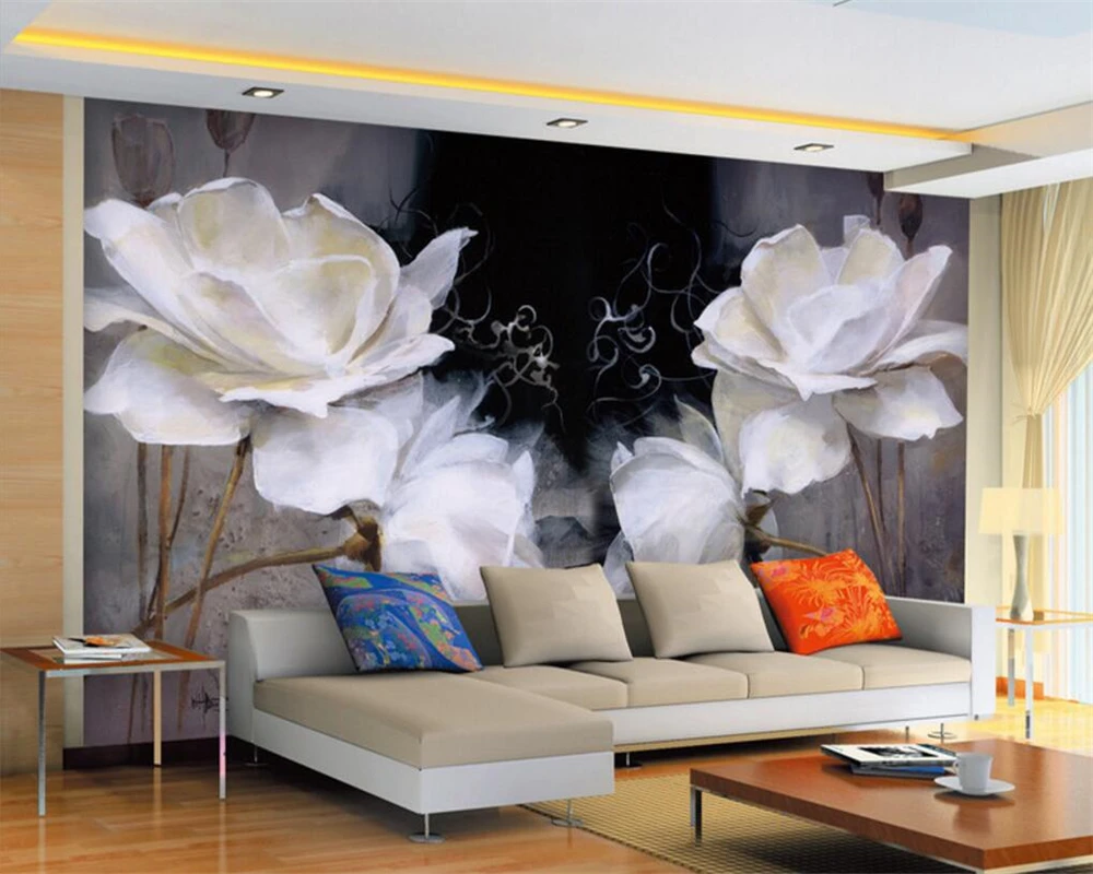 Beibehang Customized Any Size Wallpaper Continental Lotus Abstract Oil Painting Modern Home Interior Decorative 3d wallpaper