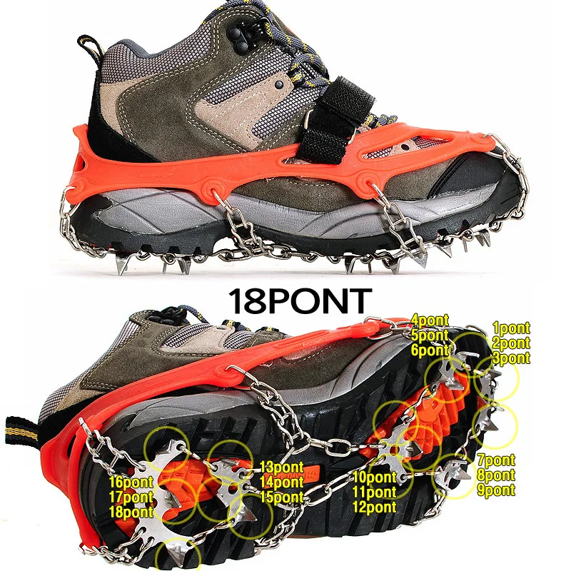 Outdoor 18 teeth 430 stainless steel claw welding snow hiking shoes nail climbing ice anti-skid shoe cover
