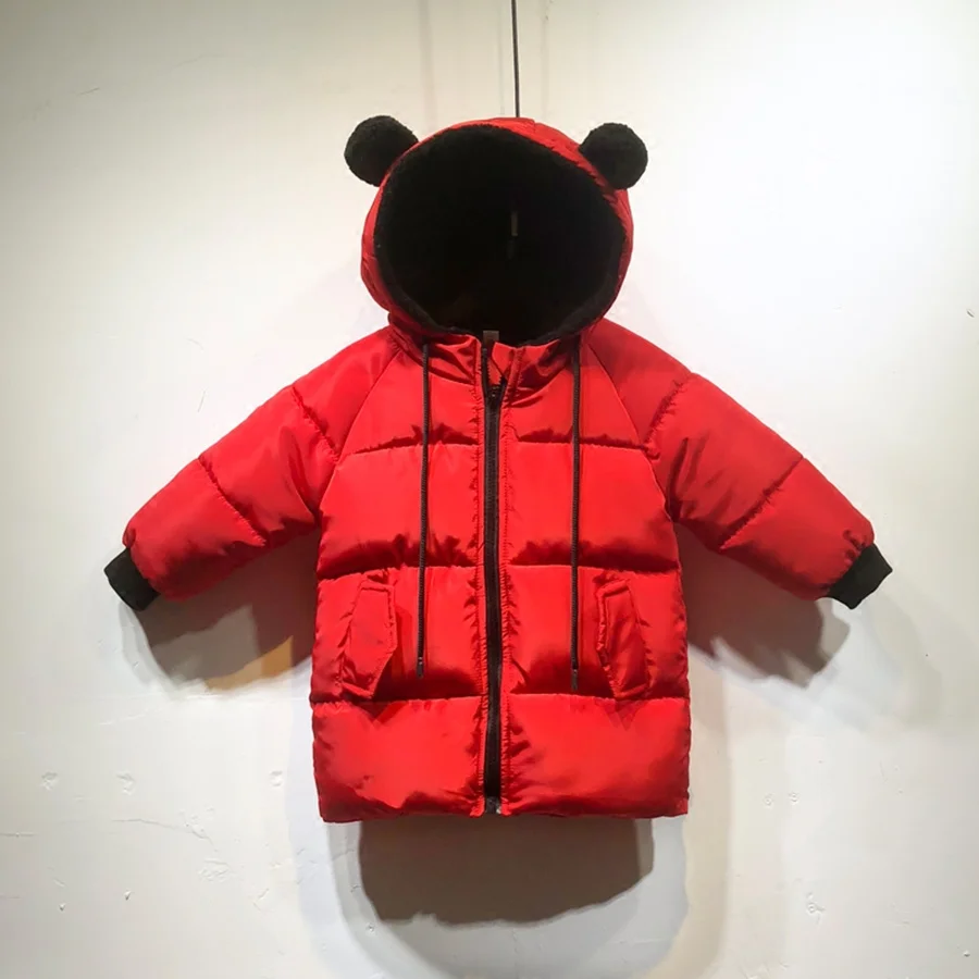 Детские куртки; зимнее пальто для мальчиков и девочек; плотный Снежный комбинезон для малышей; зимнее пальто; детская теплая верхняя одежда; пальто с капюшоном - Цвет: Red
