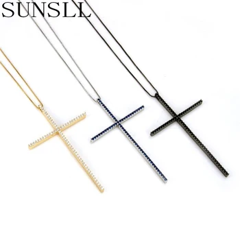 

SUNSLL Fasion gold Copper necklace Multi-color Cubic Zirconia Cross pendant Necklaces for women Fashion party Jewelry chain Gift