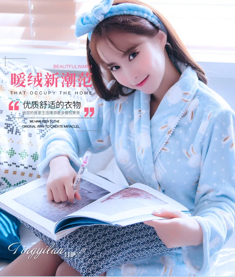 Lady Coral Fleece Bathrobes Women's Winter Flannel Pajamas Adult Men's Winter Warm Sleep Robe Coral Fleece Couples Homwear D2090