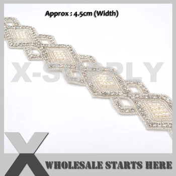 

Pearl and Rhinestone Trim By The Yard,Thin Bridal Trim,Luxury Silver Rhinestone Crystal Applique Trim For Bridal Wedding Sash
