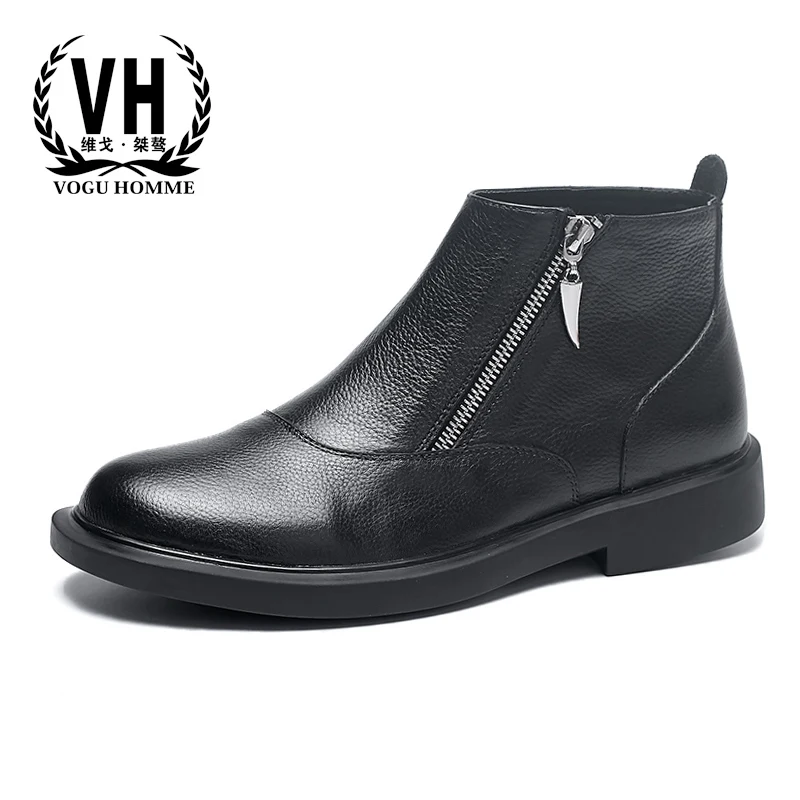 

Zipper Riding boots mens black real leather Chelsea boots men British trendy short boots cowboy steel toe shoes autumn winter