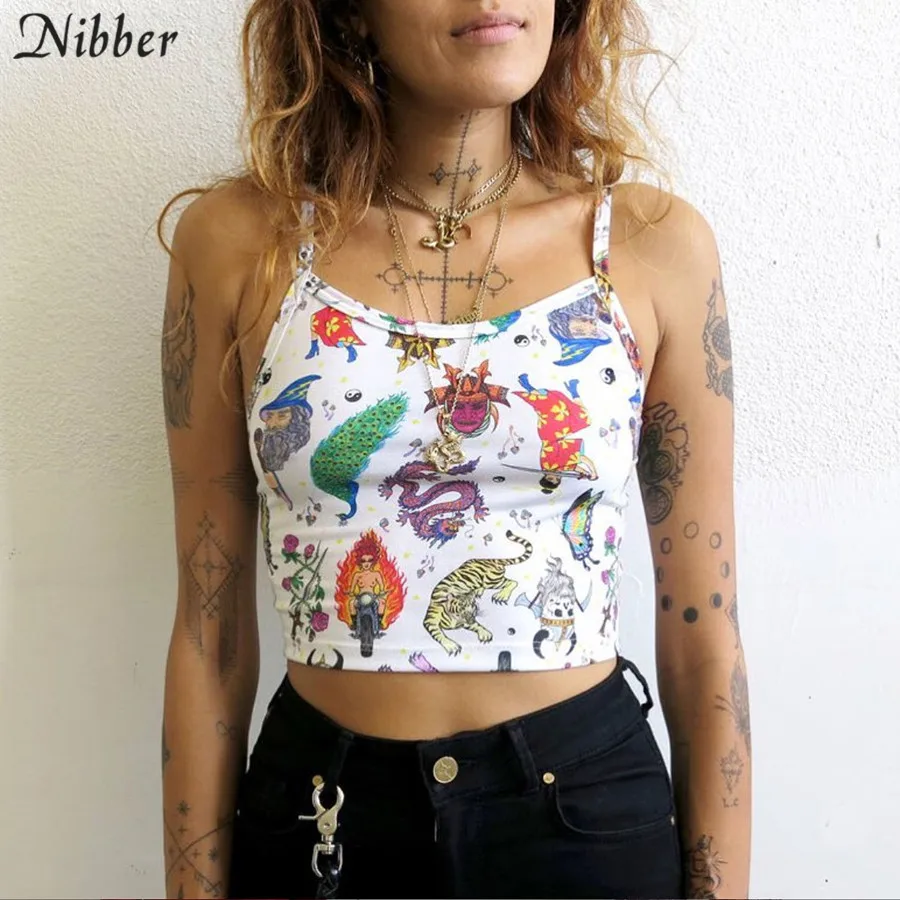 Nibber2019summer милый молочный шелк с принтом короткий топ Женская рубашка camis модная базовая без рукавов стрейч-Футболка женская повседневная майка