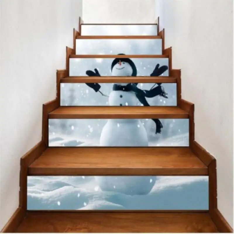 DIY 3D 6Pcs/set PVC Christmas Snowman Self-adhesive Stair Stickers Xmas Home Decor