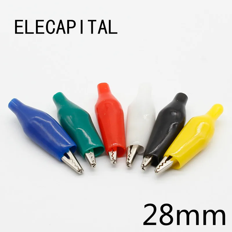 12Pcs Insulation Metal Alligator Clip Electric Test 28MM Lead colorful Red Black Blue Green White Yellow small crocodile clip