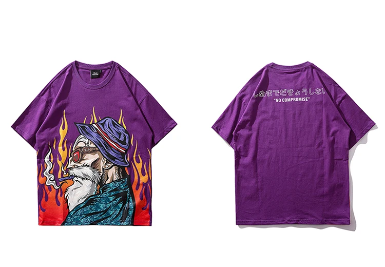 Лето, футболка, уличная одежда, Harajuku, футболка с японским старым человеком, хип-хоп, футболка в японском стиле, Мультяшные хип-хоп топы, футболки из хлопка