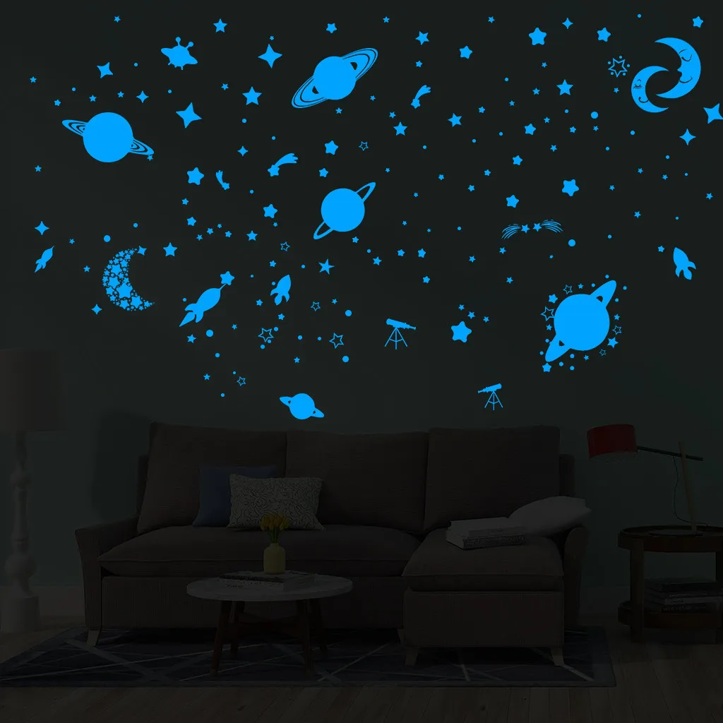 bedroom decor In The Dark Star Wall Stickers Round Stars Moon Dot Luminous Kid Room Decor wall stickers home decor living room