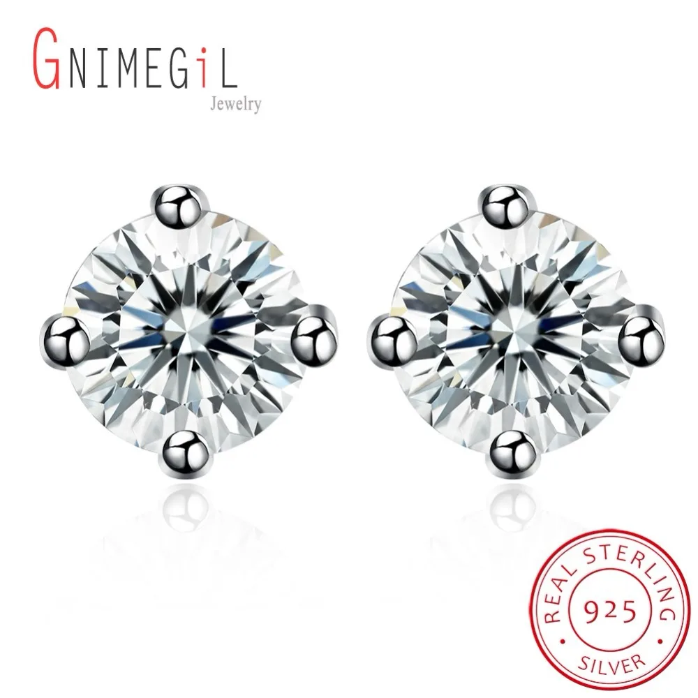 

GNIMEGIL 100% Real 925 Sterling Silver Star Crystal Stud Earrings For Women Girls Clear Rhinestone Earrings Stud Small Earrings