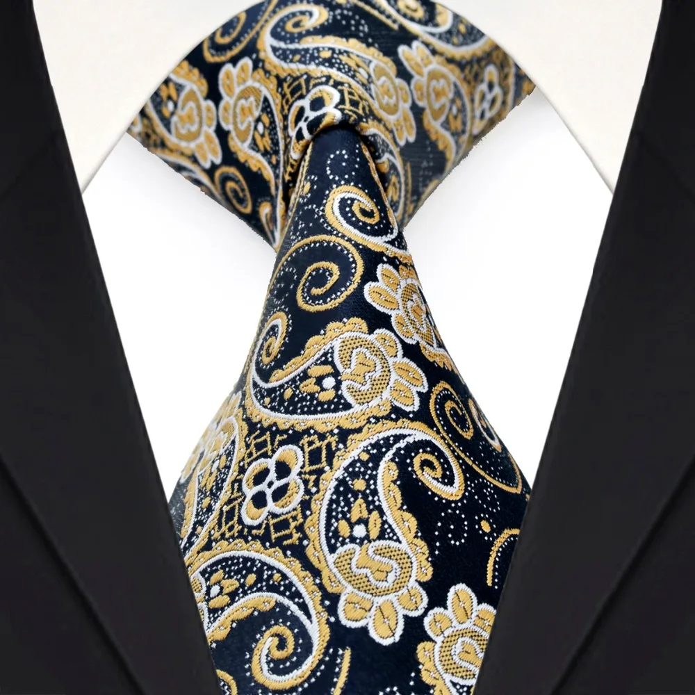 

Wholesale Paisley Floral Navy Blue Yellow Khaki Mens Ties Set Necktie Pocket Square 100% Silk Jacquard Woven