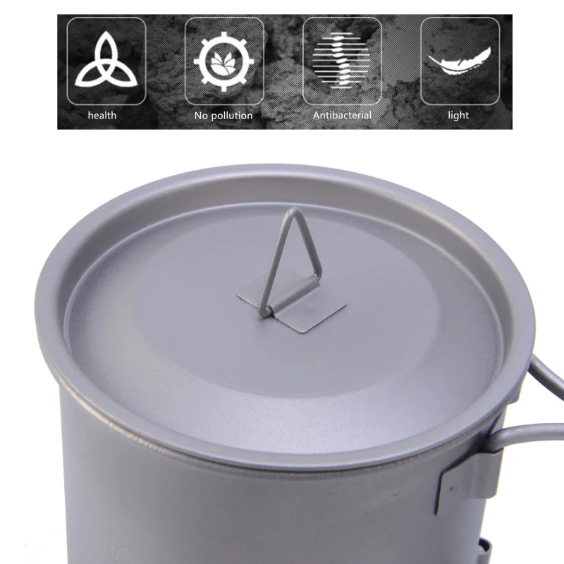 0.75L titanio al aire libre olla de titanio taza de agua con tapa y mango plegable Camping olla ollas Picnic cuelgue olla