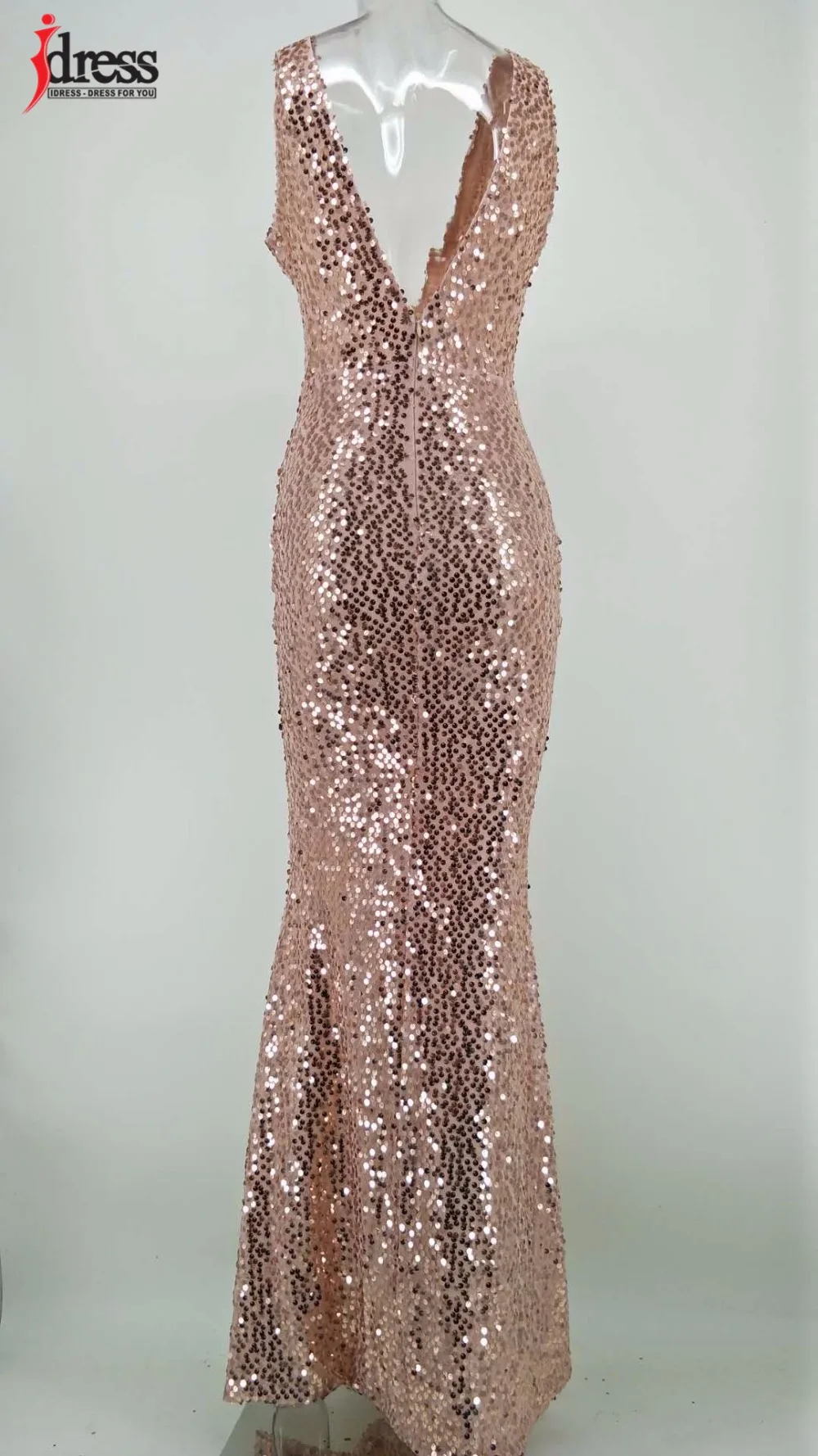 IDress Sexy Women Gold Sequins Dress Woman Christmas Backless Floor length Long Luxury Club Party Dresses Maxi Vestido De Festa (2)