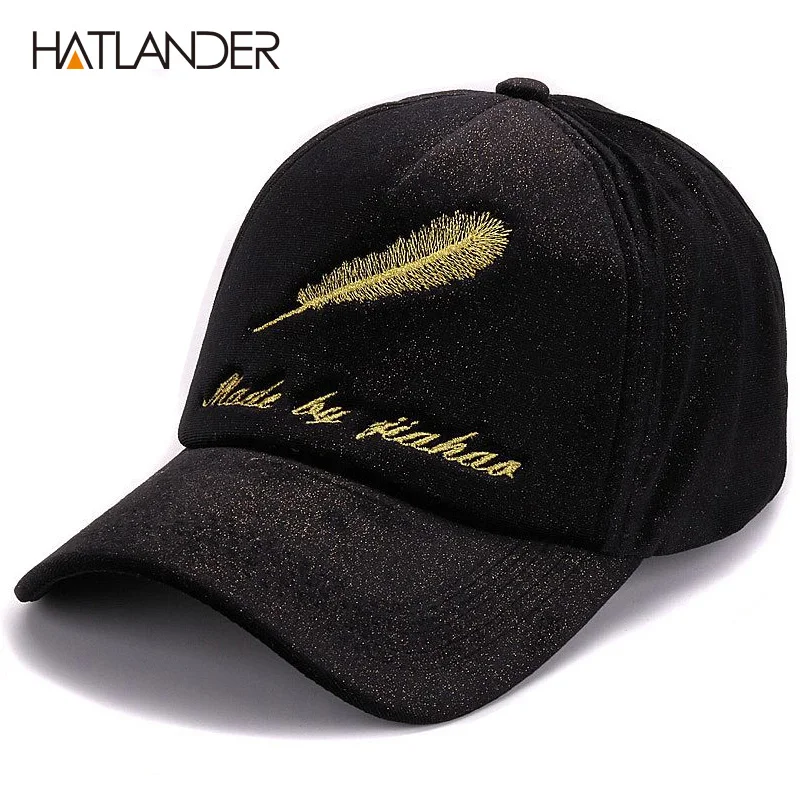 HATLANDER взрослых полиэстер 5 панелей зима бейсболка с золотой перо вышивка бейсбол