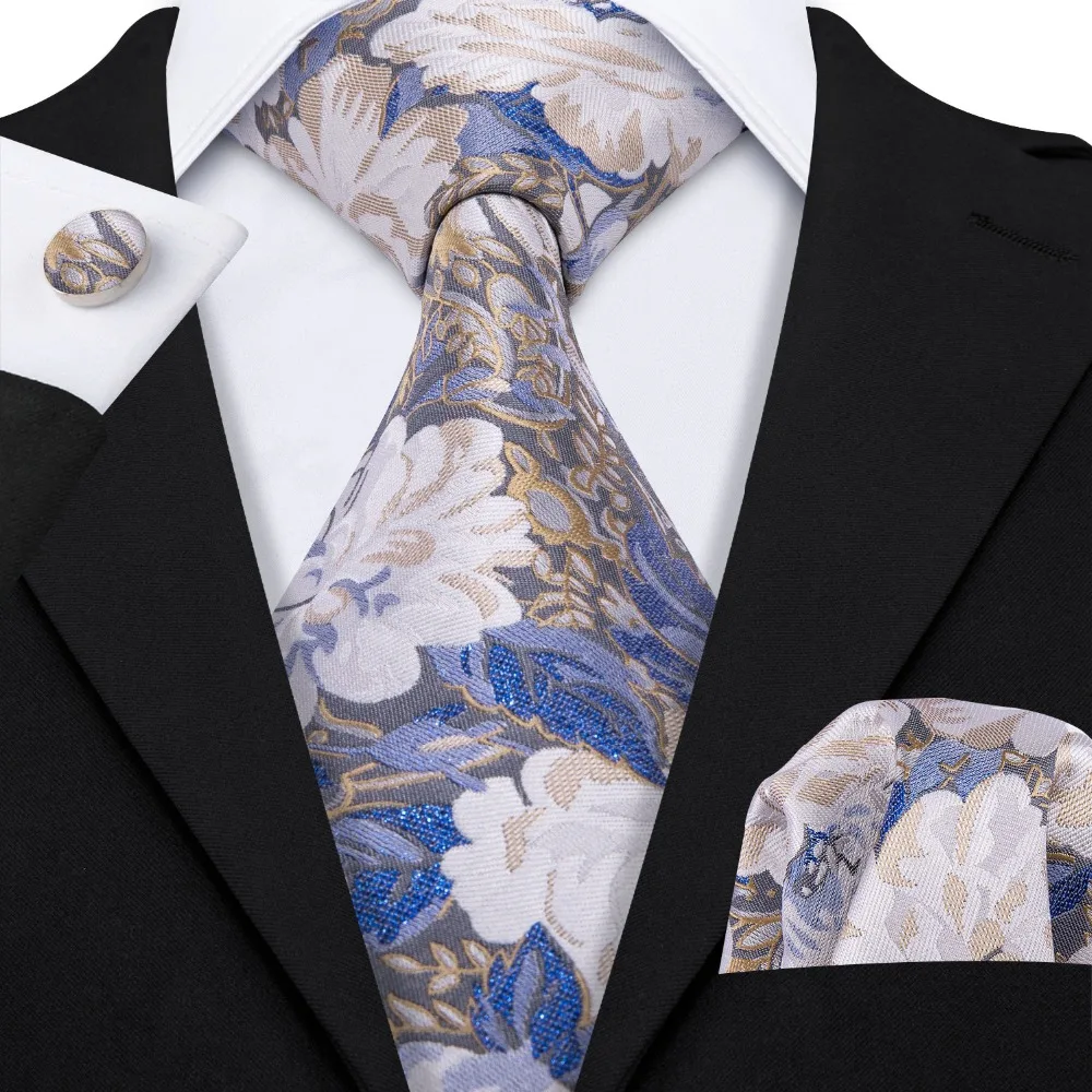 Luxury Floral Wedding Neck Tie For Men Business Party 100% Silk Tie Set Barry.Wang Fashion Design Neckwear Dropshipping LS-5073