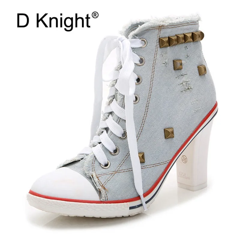 

Plus Size Boots For Women Camouflage Lace Up Canvas Female High Heels Platform Shoes Autumn Spring Girl Lady Ankle Women Booties