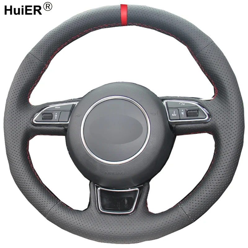 

HuiER Hand Sew Car Steering Wheel Cover Wear-resistant Car styling Red Marker For Audi A1 A3 A5 A7 Automobile Steering Wheel