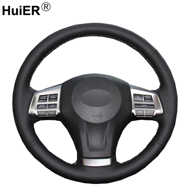 HuiER Hand Sew Car Steering Wheel Cover Black Leather For Subaru Forester 2013-2015 Legacy 2013-2014 Outback 2013-2014 XV 2013