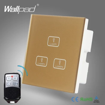 

2pcs 3 Gang 2 Way 3 Way Smart Home Wallpad Gold Glass LED Gateway WIFI Remote Controlled Light Switch For Lighting Control