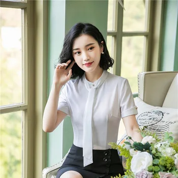 

Novelty White Summer Short Sleeve Chiffon Blouses & Shirts For Ladies Office Work Wear Business Women Blouse Female Tops Clothes