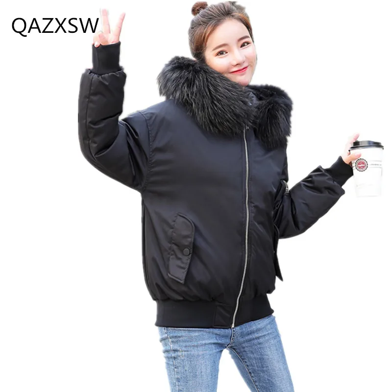 2018 New Women's Winter Cotton Jacket Large Fur Collar Hooded Short Suit Large Size Warm Cotton Coat Tq065 Coats