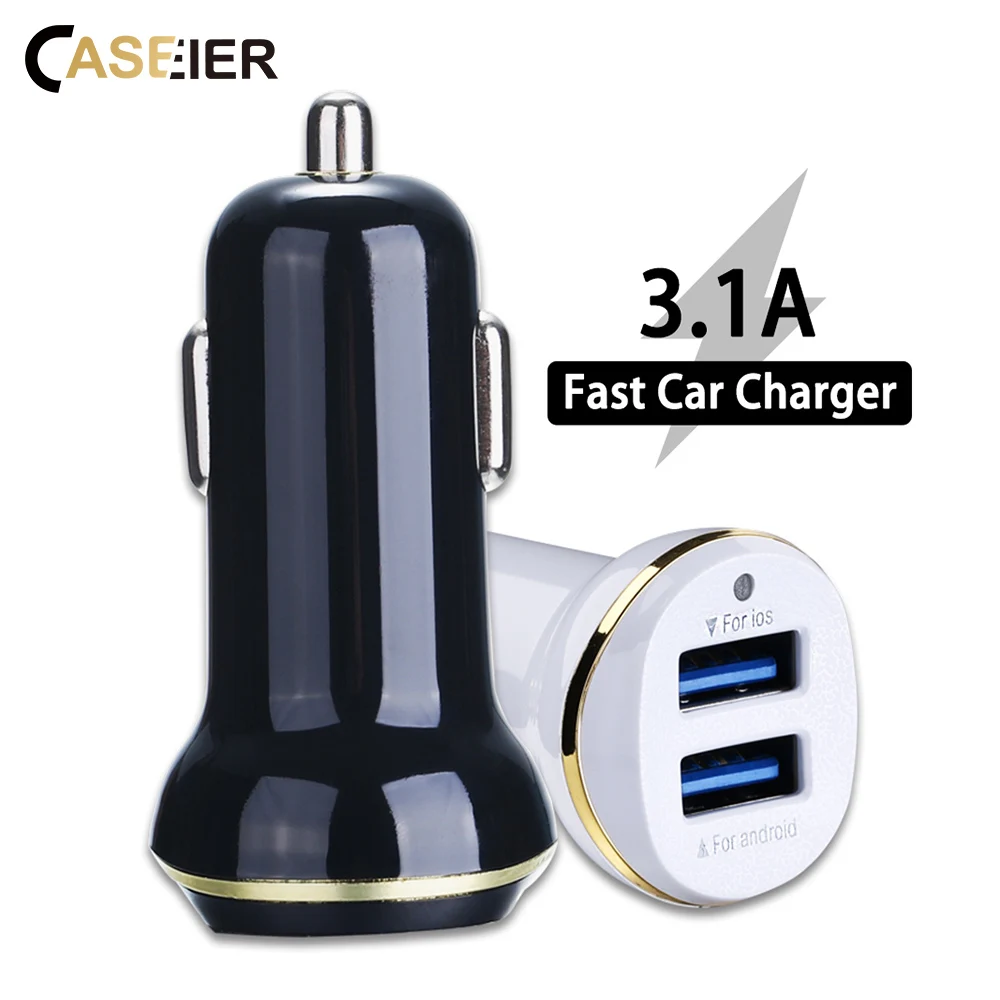

CASEIER 3.1A Fast Car USB Charger For iPhone XS Max XR 8 7 6 6s Plus Charging For Phone 2 Port Charger For Samsung Huawei In Car