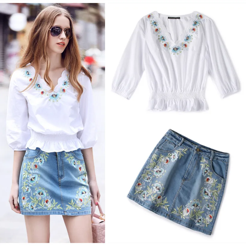 New Women Skirts Suits 2018 Ruffles Lace Up Bows Shirts