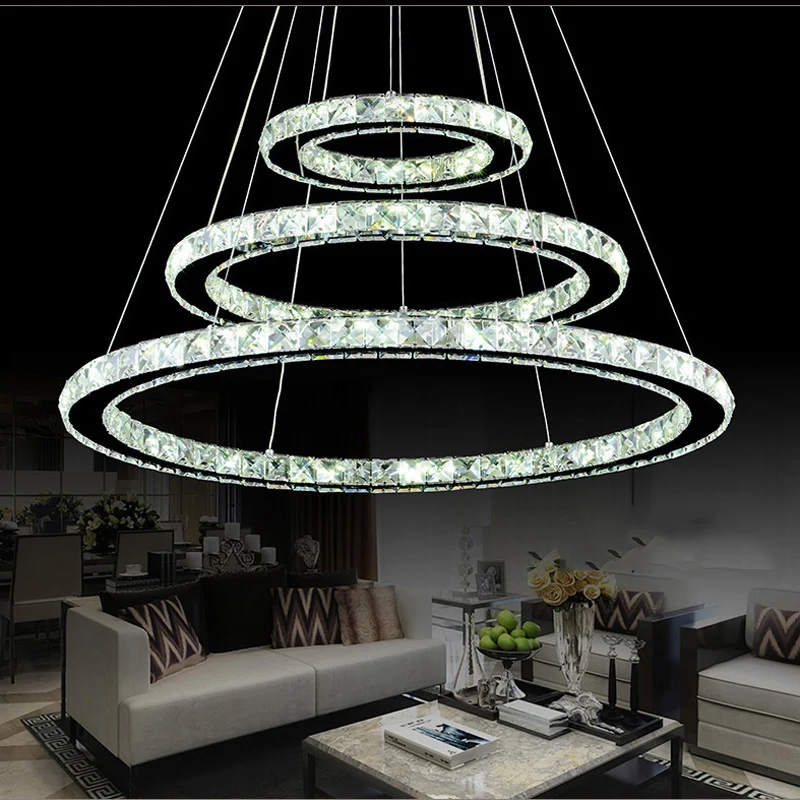 

Popular Diamond Ring LED Crystal Pendant Light Modern LED Circles Hanging Lamp Foyer Dining Room Lighting