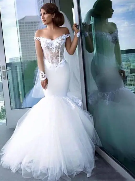 

Off the Shoulder Mermaid Wedding Dresses Long Sleeves Bridal Dresses Custom