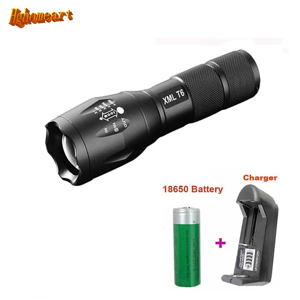 HGhomeart 5Mode XM L Zoomable Led Tactical Flashlight Rechargeable T6 3800 Lumens Waterproof LED Flashlights for